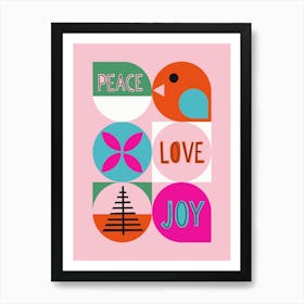 Peace Joy Love Christmas Grid Mid Century Modern Vintage Style Art Print