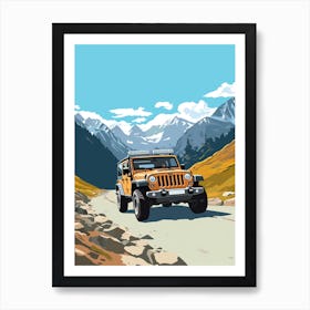 A Jeep Wrangler In The Route Des Grandes Alpes Illustration 1 Art Print