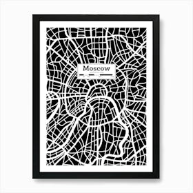 Moscow City Map — Hand-drawn map, vector black map Art Print