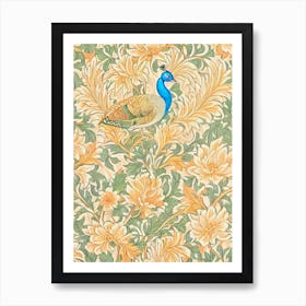 Peacock William Morris Style Bird Art Print