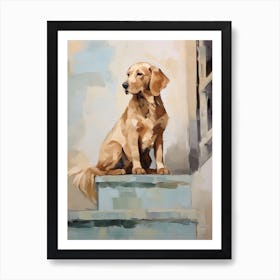 Golden Retriever Dog, Painting In Light Teal And Brown 2 Art Print
