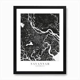 Savannah Georgia Minimal Black Mono Street Map  Art Print