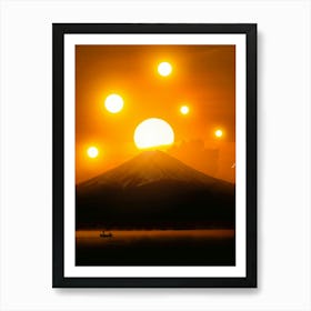 Six Suns Over Mount Fuji Asian Landscape Art Print