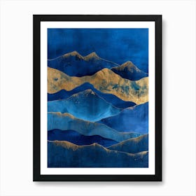 Mountains In Blue And Gold 1 Art Print