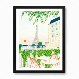 Eiffel Tower Art Print, Paris cafe poster, Paris wall art, Travel art print, travel poster, gift Art Print