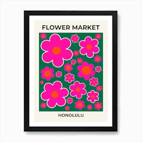 Flower Market Honolulu Green And Pink Art Print