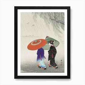 Two Women In The Rain, Ohara Koson Art Print