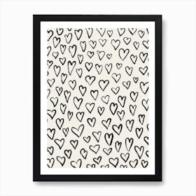 Hearts Pattern 2 Black White Art Print