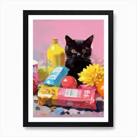 A Black Cat Kitten Oil Painting 2 Art Print