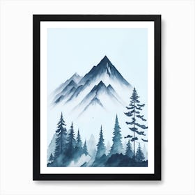 Mountain And Forest In Minimalist Watercolor Vertical Composition 354 Art Print