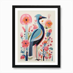 Colourful Scandi Bird Crane 1 Art Print