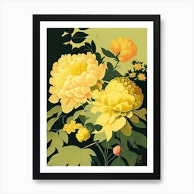 Cottage Gardens Peonies Yellow 1 Vintage Sketch Art Print