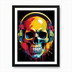 Skull With Headphones Pop Art (9) Art Print