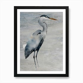 Heron Grey and Blue Watercolor painting Art Print