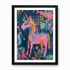 Pink & Blue Abstract Unicorn Painting Art Print