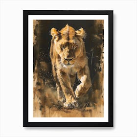 African Lion Lioness On The Prowl Acrylic Painting 1 Art Print