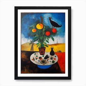 Bouvardia With A Cat 3 Surreal Joan Miro Style  Art Print