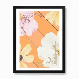 Orange Floral Shiplap Art Print