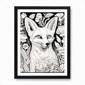 Fox In The Forest Linocut White Illustration 15 Art Print
