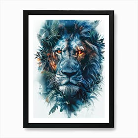 Double Exposure Realistic Lion With Jungle 34 Art Print