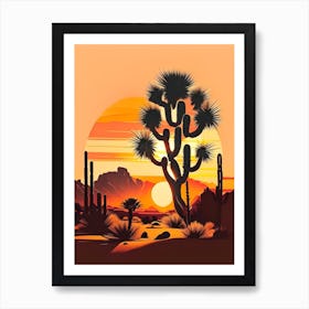 Joshua Trees At Sunset Retro Illustration (1) Art Print