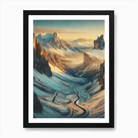 Mountain Pass With Winding Road AI Art Print