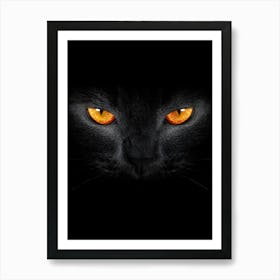 Black Cat With Orange Eyes Art Print