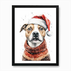 Staffordshire Bull Terrier Staffy In Christmas Jumper & Santa Hat Neutral Art Print