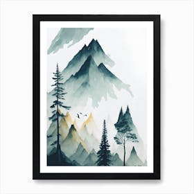 Mountain And Forest In Minimalist Watercolor Vertical Composition 133 Art Print