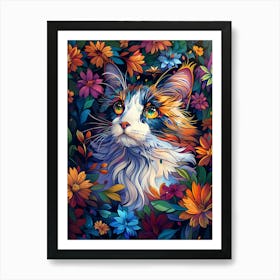 Cat In Flowers 5 Art Print