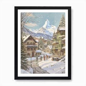 Vintage Winter Illustration Zermatt Switzerland 4 Art Print