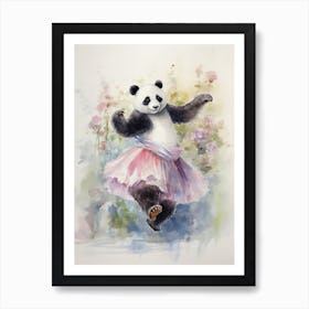 Panda Art Dancing Watercolour 4 Art Print