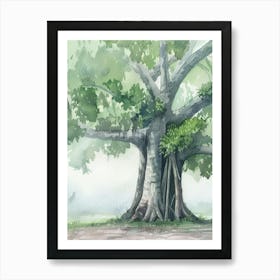 Banyan Tree Atmospheric Watercolour Painting 6 Art Print