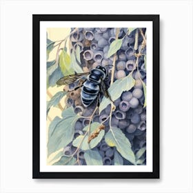 Violet Carpenter Bee Beehive Watercolour Illustration 1 Art Print