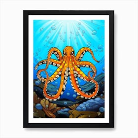 Mimic Octopus Retro Pop Art 3 Art Print