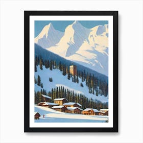 Selva Val Gardena, Italy Ski Resort Vintage Landscape 1 Skiing Poster Art Print