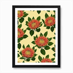 Proteas Repeat Retro Flower Art Print