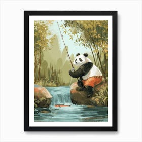 Giant Panda Fishing In A Stream Storybook Illustration 2 Art Print