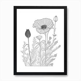 Poppy Herb William Morris Inspired Line Drawing 1 Art Print