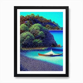 Moyo Island Indonesia Pointillism Style Tropical Destination Art Print