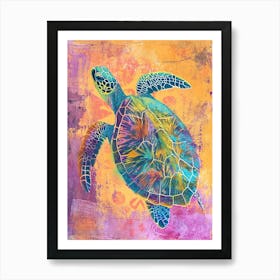 Rainbow Turtle Scribble Crayon Drawing 1 Art Print