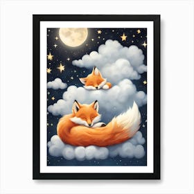 Foxes Sleeping In The Clouds Art Print