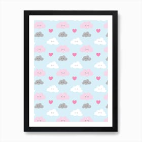 Happy Clouds Pattern Art Print