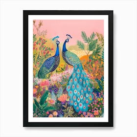 Peacocks In The Garden 1 Art Print