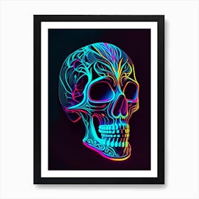 Skull With Neon Accents 1 Line Drawing Art Print