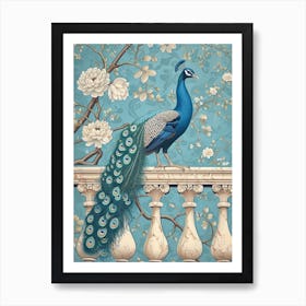 Floral Wallpaper Style Of A Peacock On The Balcony 1 Art Print