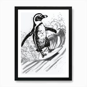 African Penguin Surfing Waves 3 Art Print