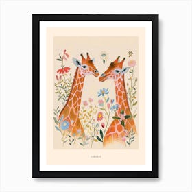 Folksy Floral Animal Drawing Giraffe 5 Poster Art Print