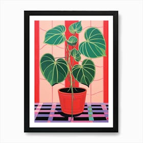 Pink And Red Plant Illustration Rubber Plant Ficus 1 Art Print