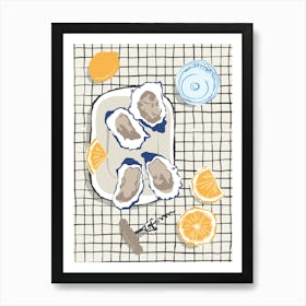 Food Illustration Oysters And Lemons Preppy Contemporary Kitchen Art Print